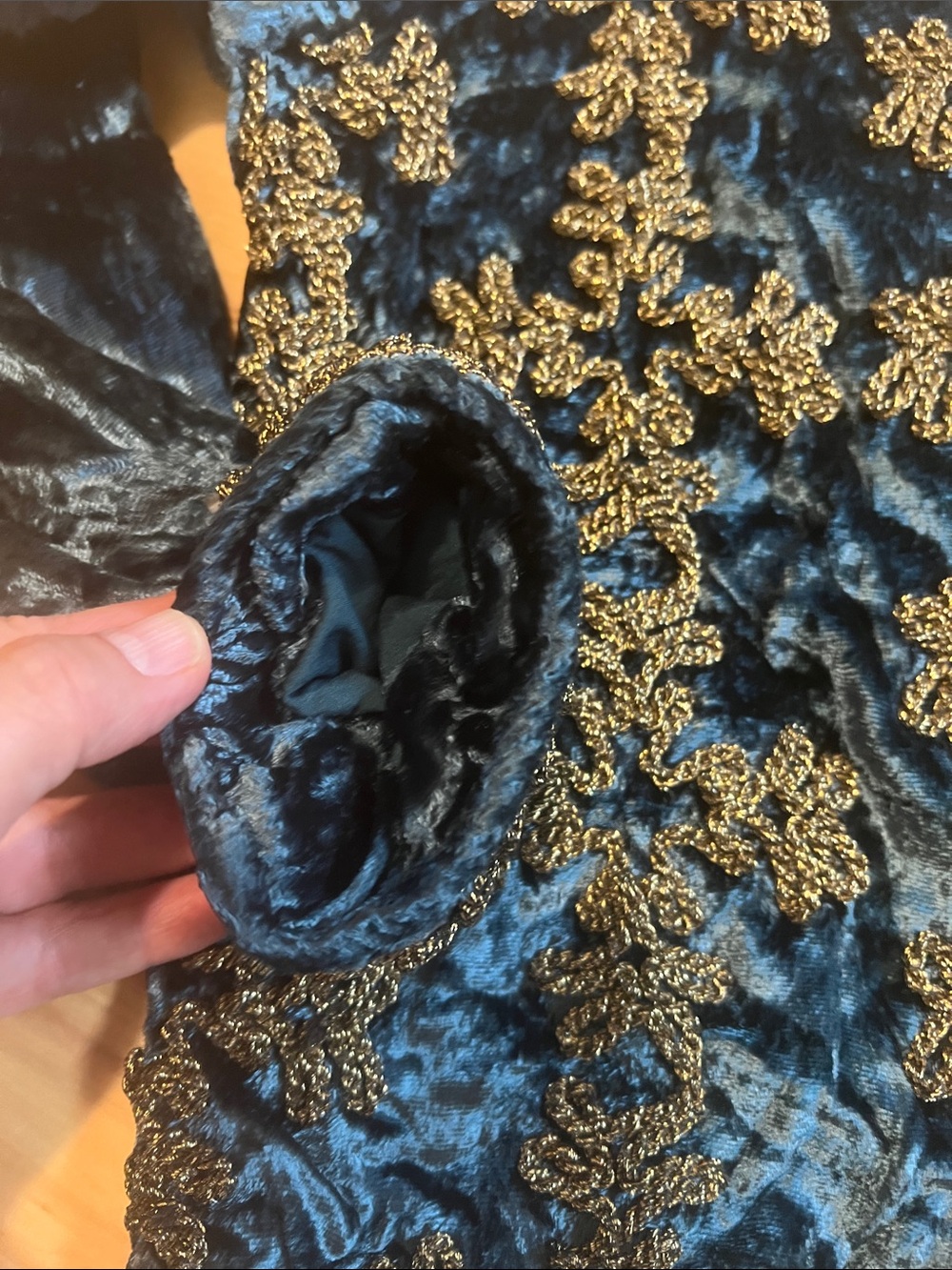 Embroidered Velvet Jacket - Deep Teal with Gold Trim - Picture 8 of 14